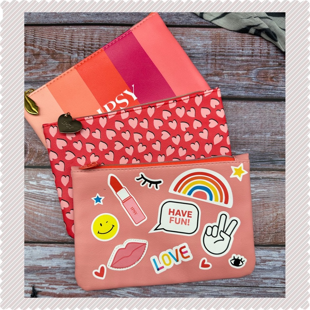 IPSY Set of 3 cosmetic makeup zip pouch bags NEW!